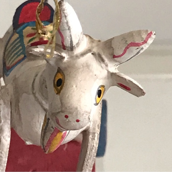 Wooden Miniature Artisan Goat on Wheels Hand Painted Christmas Ornament - VTG - Picture 5 of 13